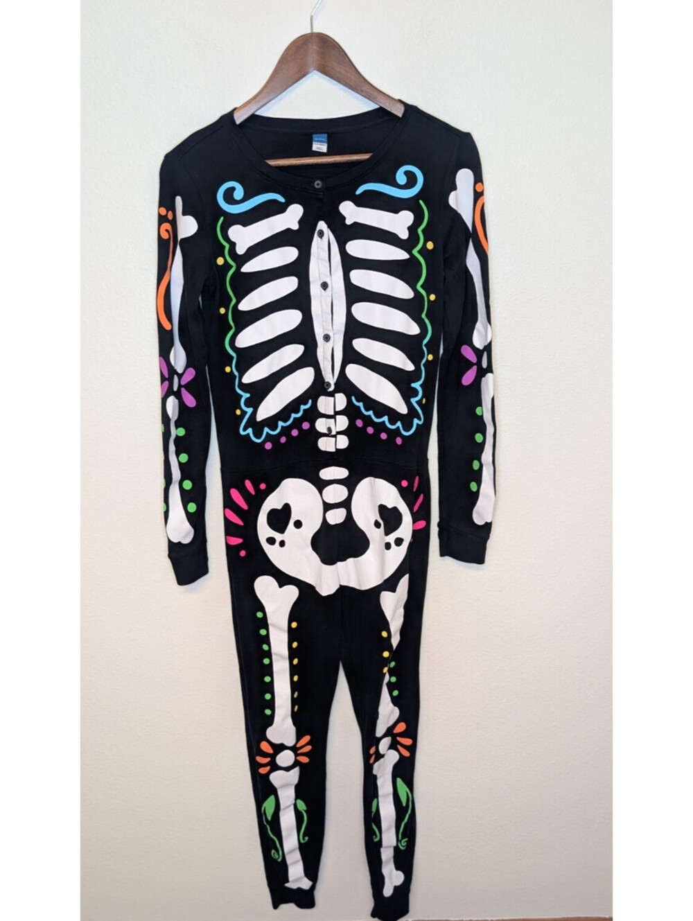 Old Navy Day of the Dead Unisex Adult Skeleton Black Graphic Bodysuit Sz M Tall